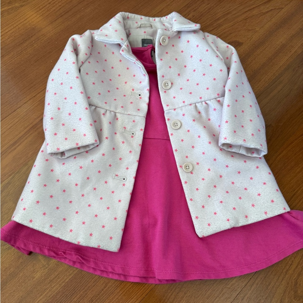 2 piece set! 18-24m babyGap Pink Star Pattern Kids Coat & 2T Old Navy Pink Dress